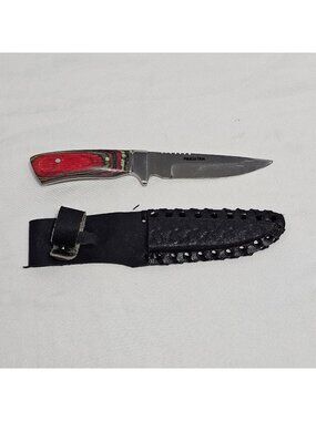 Handcrafted Fixed Blade Knife With Multicolored Wood Handle & Black Leather Shea